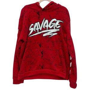 Mens Graphic Hoodie XL Red Black Pullover RGSTR Savage Streetwear
